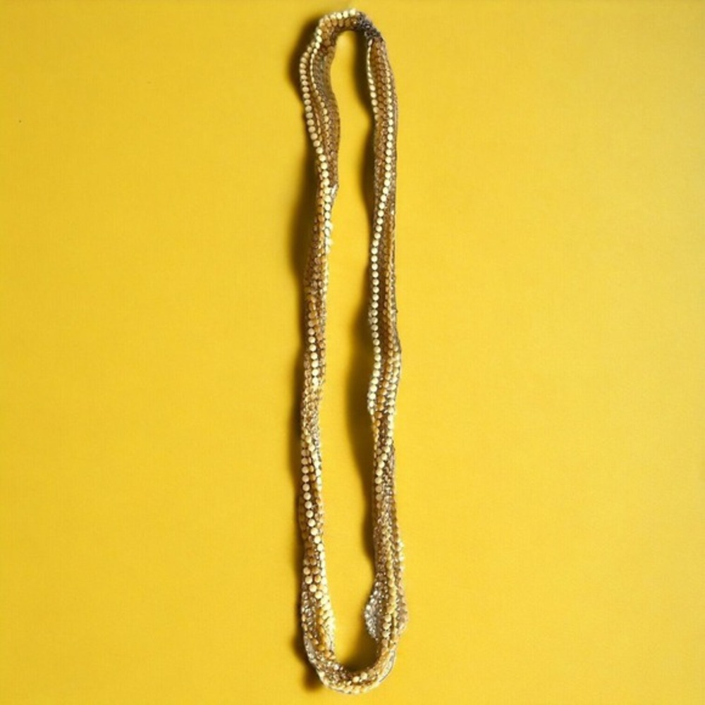 Vintage Multi Strand Ivory Brown Tan Faceted Bead Necklace Statement Cascading - Picture 5 of 5